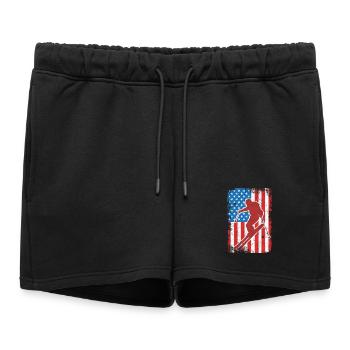 USA Patriotic Skier - Women’s Premium Organic Sweatshorts - black - Front - AI Model Female 172 light (172cm)