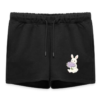 Lapin avec illustration lilas - Short de survêtement femme premium - noir - Devant - AI Model Female 172 light (172cm)