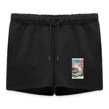 Fleurs d'église japonaises, design otaku - Short de survêtement femme premium - noir - Devant - AI Model Female 172 light (172cm)