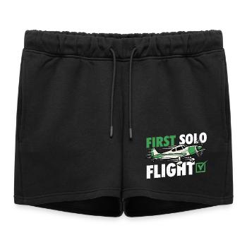 Premier étudiant humoristique en aviation pilote de vol solo - Short de survêtement femme premium - noir - Devant - AI Model Female 172 light (172cm)