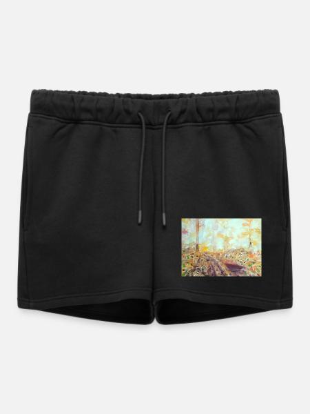 Forest watercolor landscape autumn - Women’s Premium Organic Sweatshorts - black