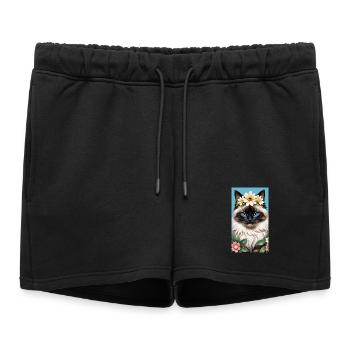 Natural beauty Burma Seal Point with floral wreath - Women’s Premium Organic Sweatshorts - black - Front - AI Model Female 172 light (172cm)