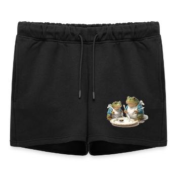 Dîner de grenouille : Mouche dans une assiette - Short de survêtement femme premium - noir - Devant - AI Model Female 172 light (172cm)