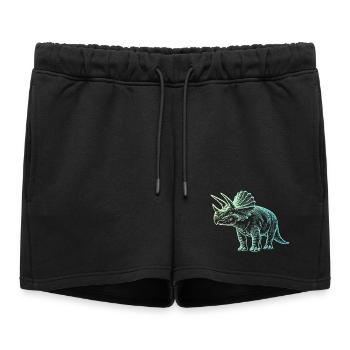 Dessin de dinosaure triceratops dégradé bleu vert - Short de survêtement femme premium - noir - Devant - AI Model Female 172 light (172cm)