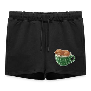 Chiot endormi dans un gobelet vert - Short de survêtement femme premium - noir - Devant - AI Model Female 172 light (172cm)