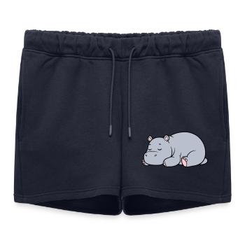 Hippopotame endormi Vecteur paresseux fatigué - Short de survêtement femme premium - bleu marine - Devant - AI Model Female 172 light (172cm)