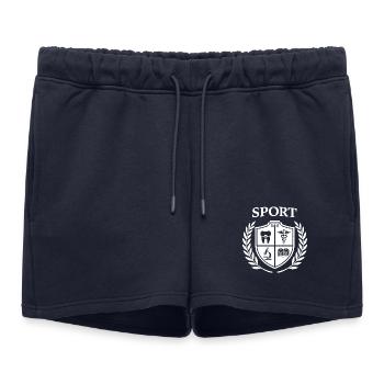 logo_sport_white_on_transparent - Women’s Premium Organic Sweatshorts - navy - Front - AI Model Female 172 light (172cm)