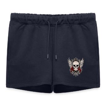 Tête de mort skull ailes d'ange roses rouges goth - Short de survêtement femme premium - bleu marine - Devant - AI Model Female 172 light (172cm)