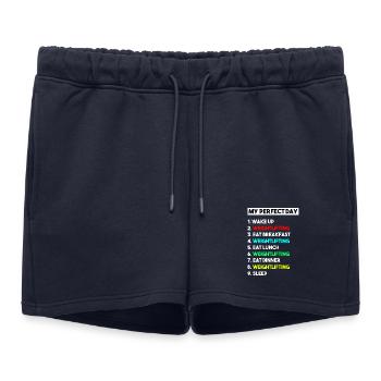 My Perfect Day Weightlifting Funny Gym Workout Gif - Women’s Premium Organic Sweatshorts - navy - Front - AI Model Female 172 light (172cm)