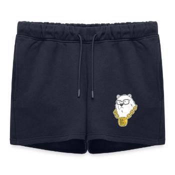 Gangsta Bear – Rappeur Grizzly avec chaîne en or et style - Short de survêtement femme premium - bleu marine - Devant - AI Model Female 172 light (172cm)