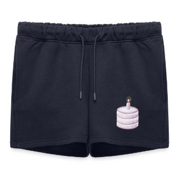 Gâteau d’anniversaire pastel avec bougie - Short de survêtement femme premium - bleu marine - Devant - AI Model Female 172 light (172cm)