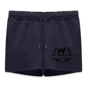 Vache laitière en couronne de laurier avec de l’espace pour votre propre texte - Short de survêtement femme premium - bleu marine - Devant - AI Model Female 172 light (172cm)