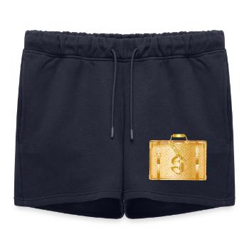 Valise de luxe dorée avec signe dollar - Short de survêtement femme premium - bleu marine - Devant - AI Model Female 172 light (172cm)
