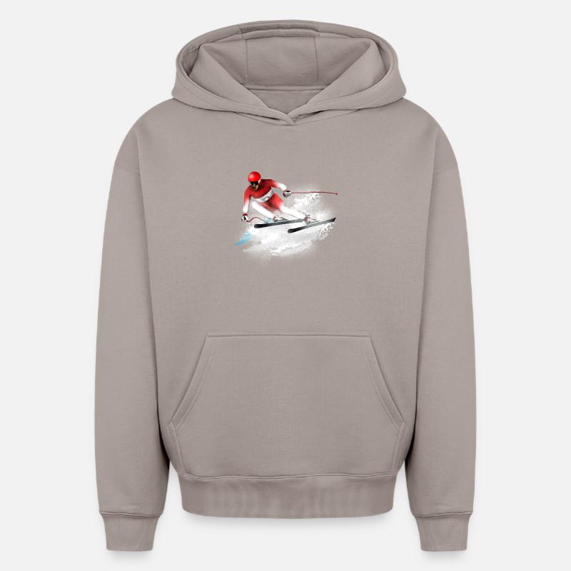 ski Slalom - Sweat à capuche unisexe oversize épais SPREAD - taupe