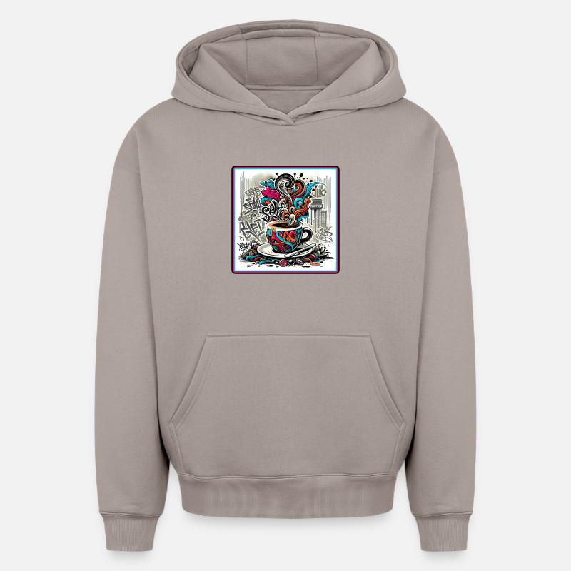 Espresso Graffiti - Sweat à capuche unisexe oversize épais SPREAD - taupe