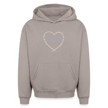 Mariée - Sweat à capuche unisexe oversize épais SPREAD - taupe - Devant - AI Model Female 172 light (172cm) & AI Model Male 185 light (185cm)