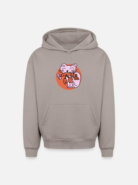 Cat eats cancer - Oversized Heavyweight Unisex Hoodie - taupe