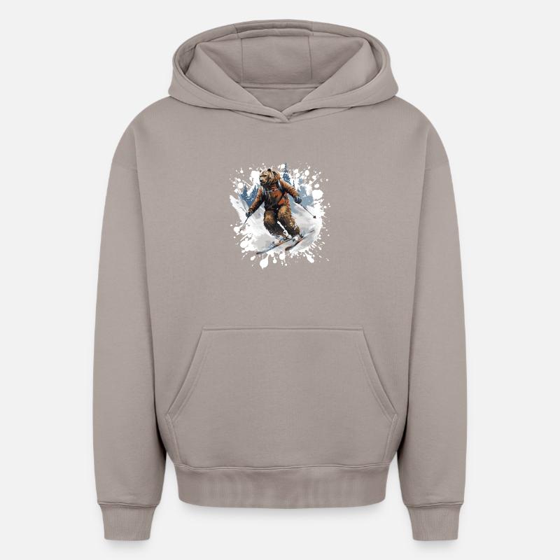Bear Ski Skiing - Sweat à capuche unisexe oversize épais SPREAD - taupe