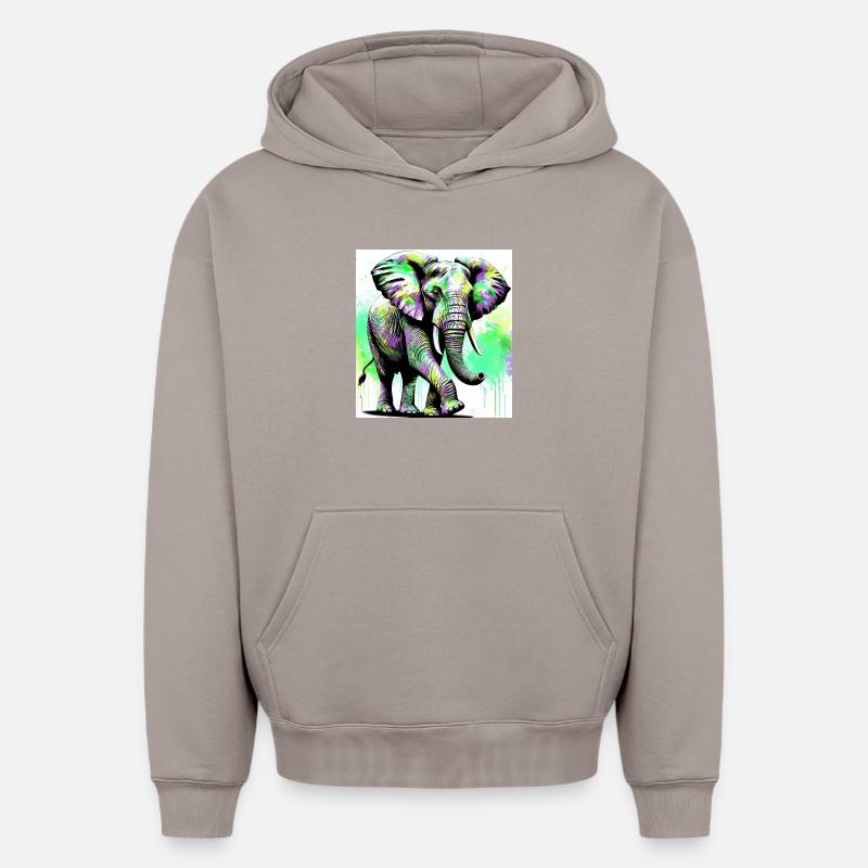 éléphant - Sweat à capuche unisexe oversize épais SPREAD - taupe