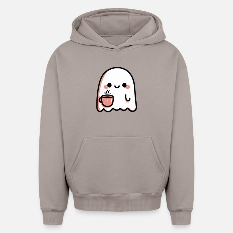 Fantôme Café Kawaii - Sweat à capuche unisexe oversize épais SPREAD - taupe