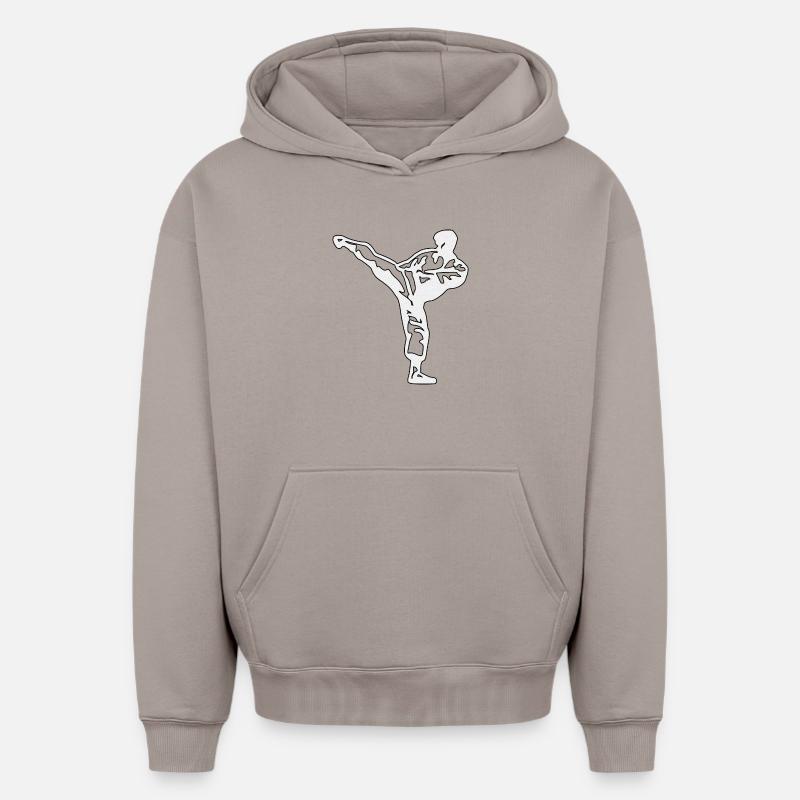 Karaté Argent - Sweat à capuche unisexe oversize épais SPREAD - taupe