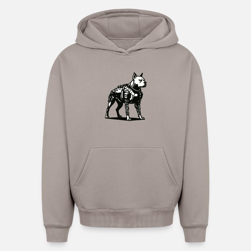 Chien cyborg - Sweat à capuche unisexe oversize épais SPREAD - taupe