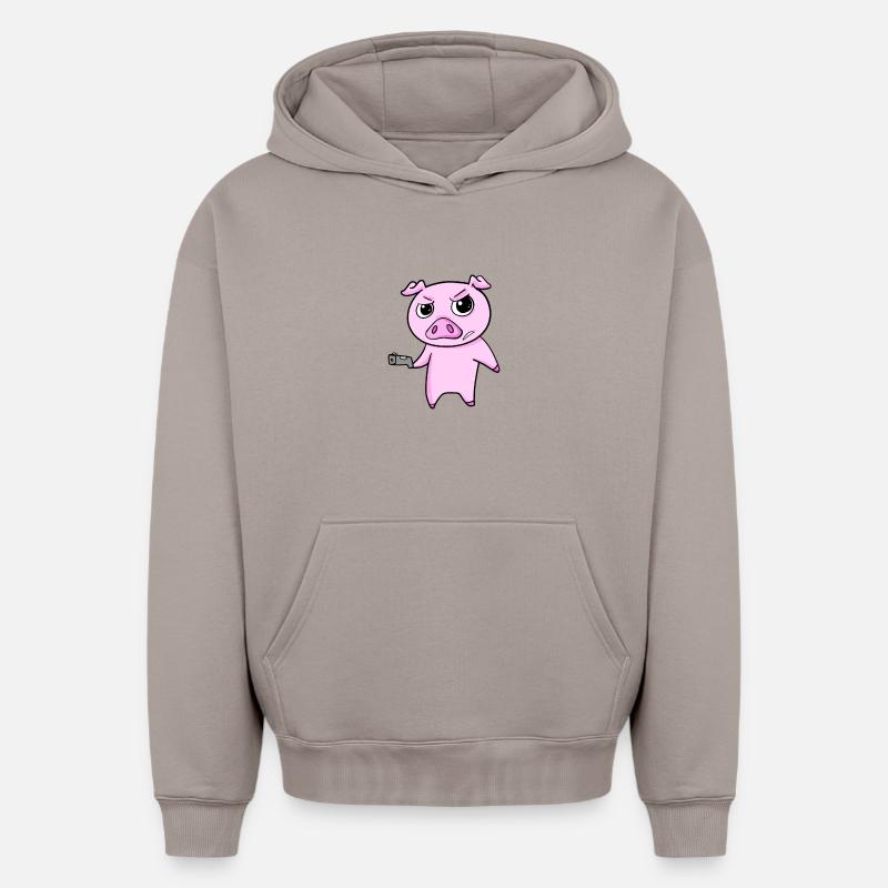 Cochon avec pistolet - Sweat à capuche unisexe oversize épais SPREAD - taupe