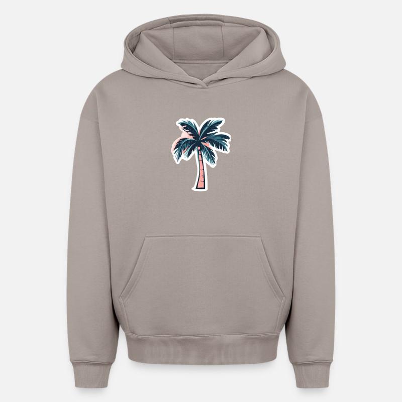 Palmier - Sweat à capuche unisexe oversize épais SPREAD - taupe