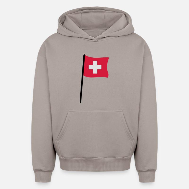 drapeau suisse - Sweat à capuche unisexe oversize épais SPREAD - taupe