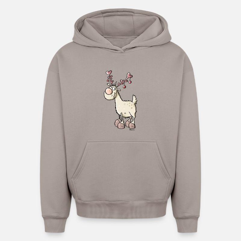 Rennes de Noël - Sweat à capuche unisexe oversize épais SPREAD - taupe