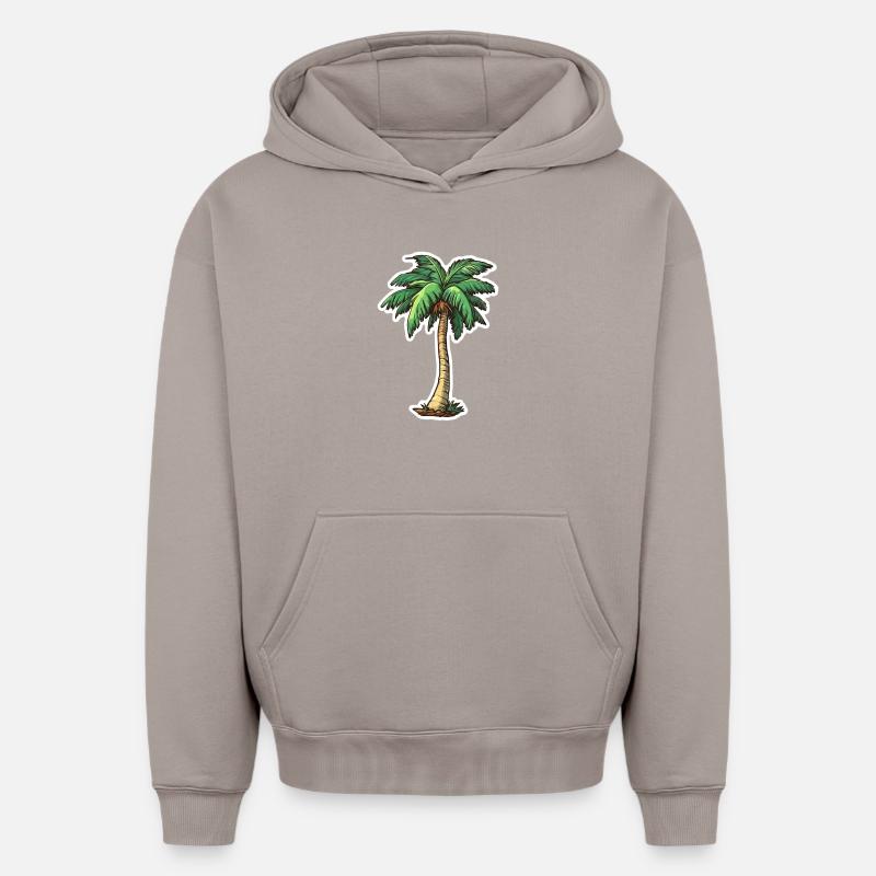 Palmier - Sweat à capuche unisexe oversize épais SPREAD - taupe