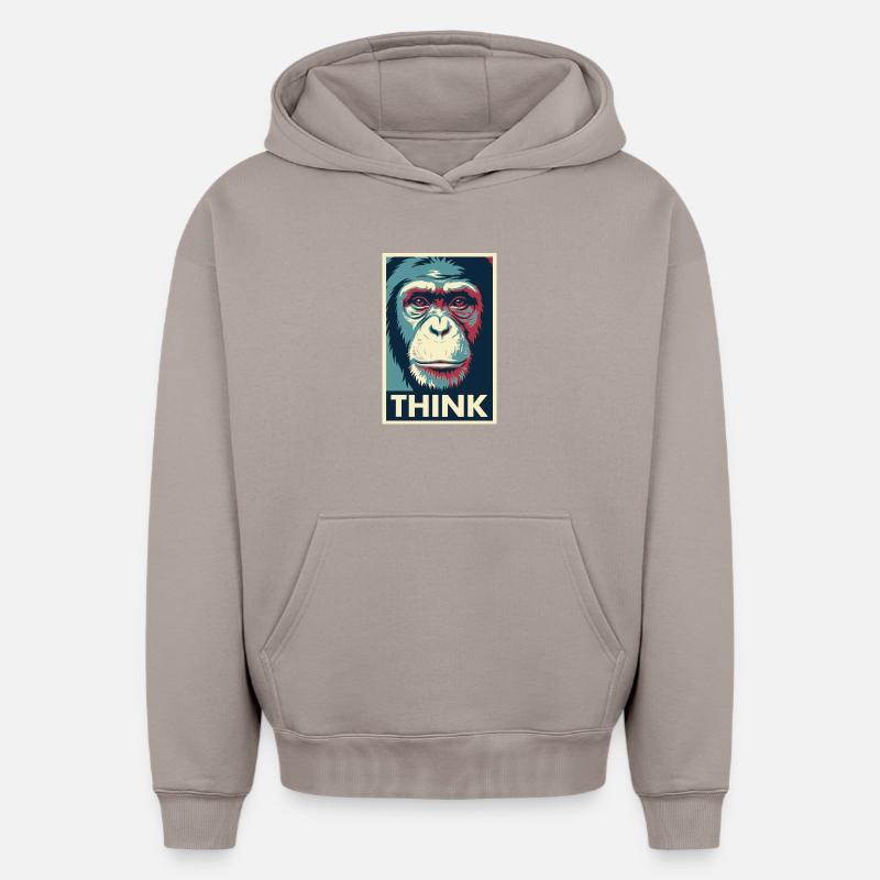 Affiche pop art Monkey Thinking - Sweat à capuche unisexe oversize épais SPREAD - taupe