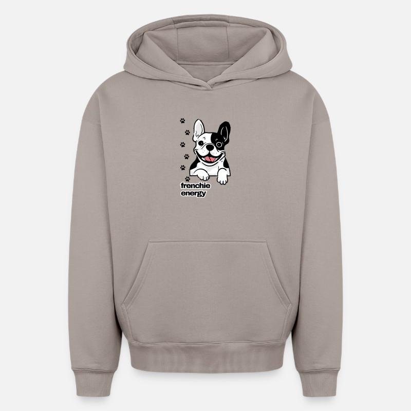 Frenchie Energy - Sweat à capuche unisexe oversize épais SPREAD - taupe