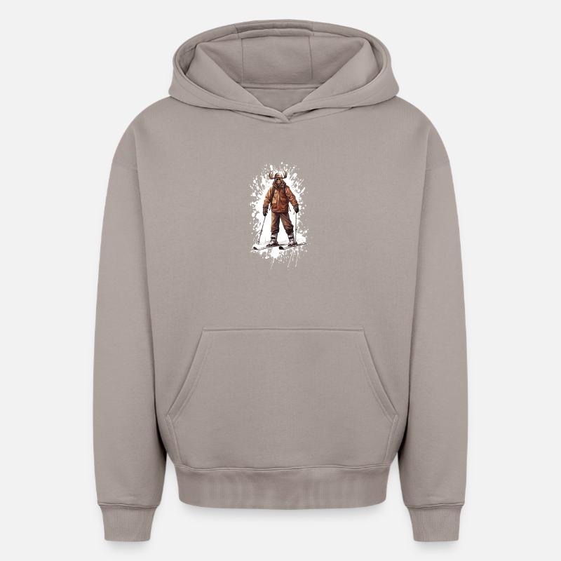 Moose Ski Skiing - Sweat à capuche unisexe oversize épais SPREAD - taupe