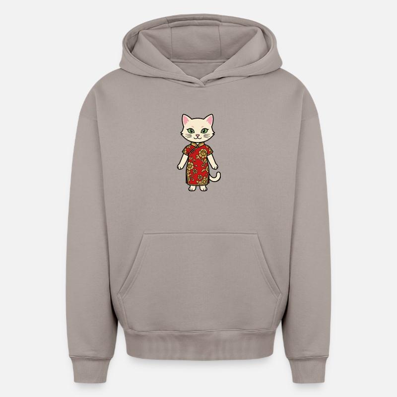 Chat de Chine de Shanghai - Sweat à capuche unisexe oversize épais SPREAD - taupe