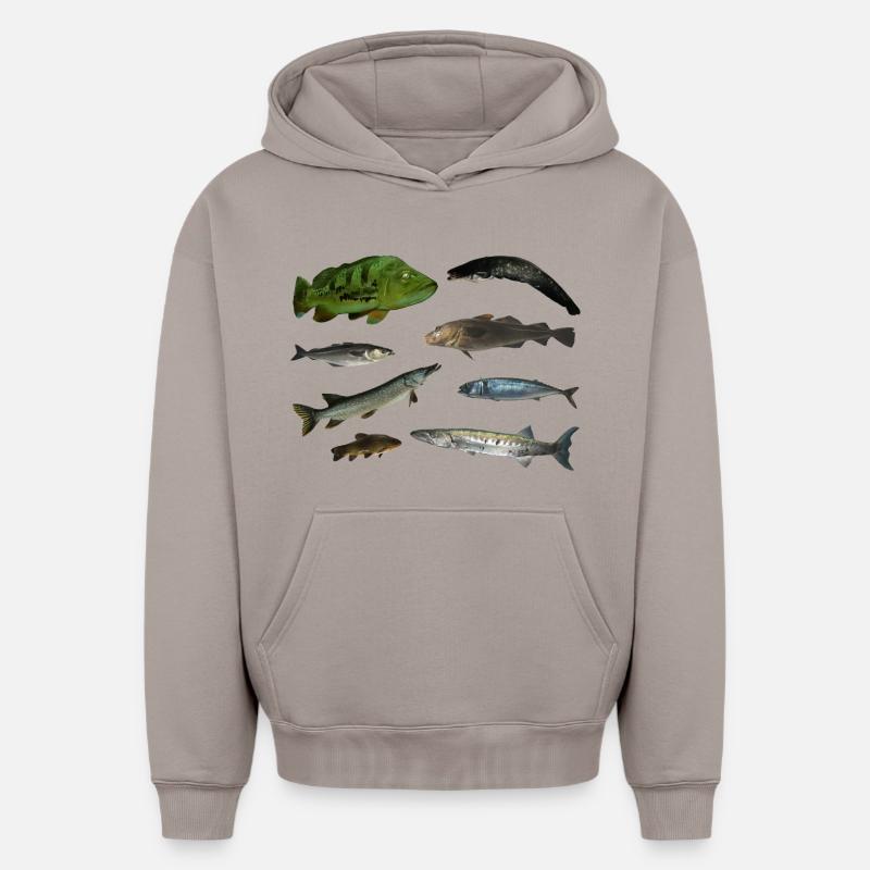 Poissons - Sweat à capuche unisexe oversize épais SPREAD - taupe