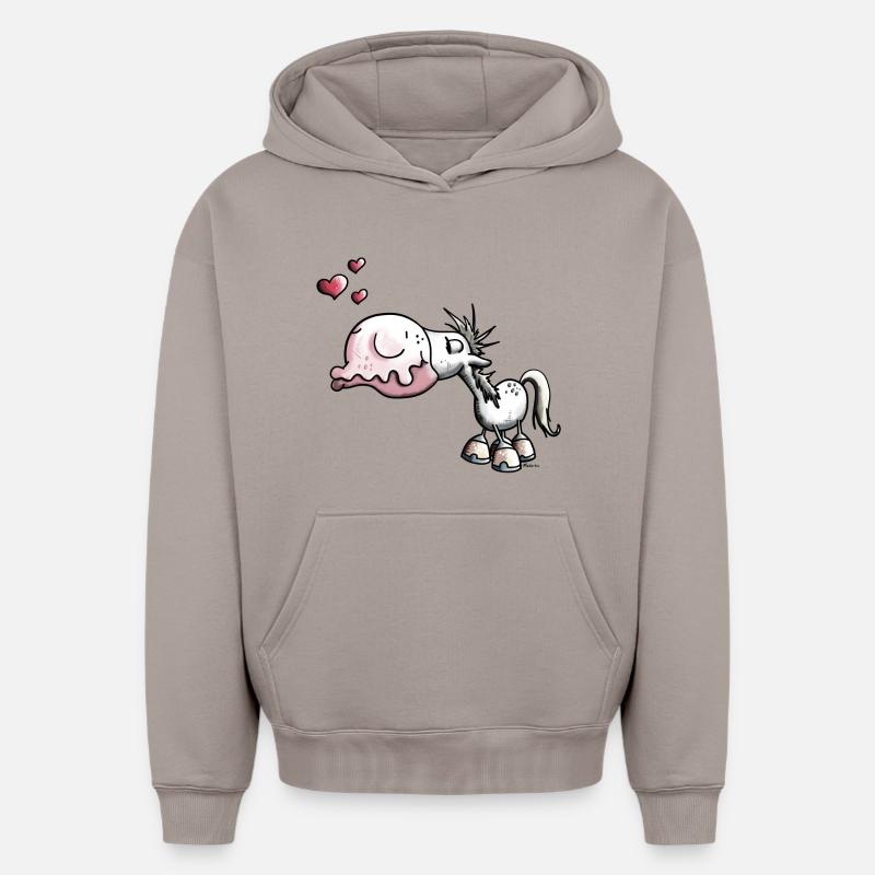 Cheval Baiser - Sweat à capuche unisexe oversize épais SPREAD - taupe