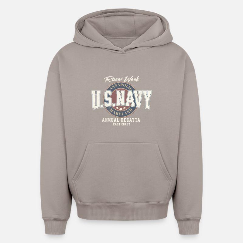 Design U.S. Navy Annapolis Regatta - Sweat à capuche unisexe oversize épais SPREAD - taupe
