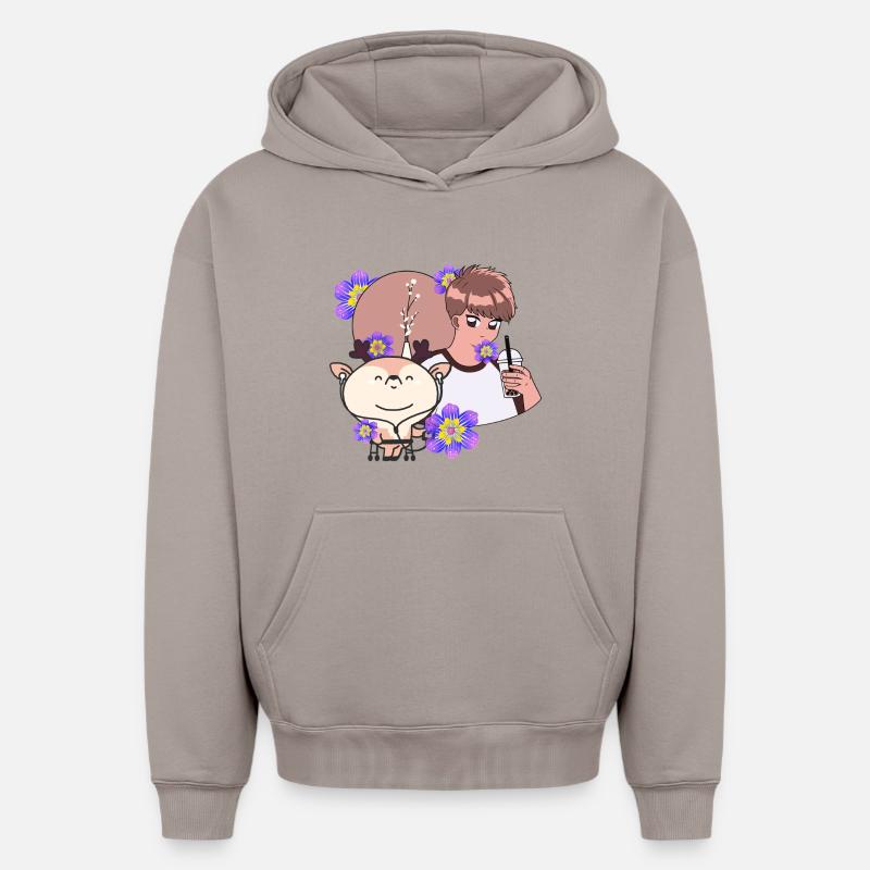 Bubble Tea Time & Reh mit Walker - Oversized Heavyweight Unisex Hoodie - Taupe