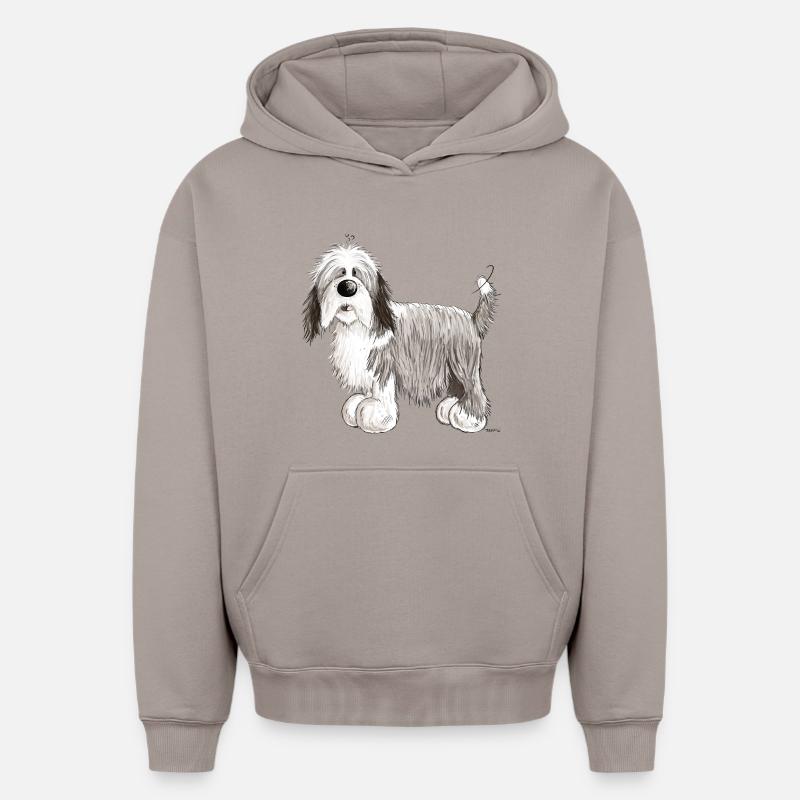 Bearded Collie - Sweat à capuche unisexe oversize épais SPREAD - taupe
