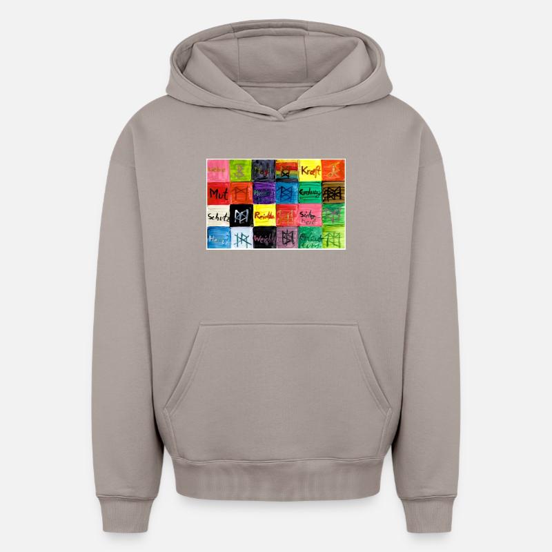Runensegen_A5 - Sweat à capuche unisexe oversize épais SPREAD - taupe