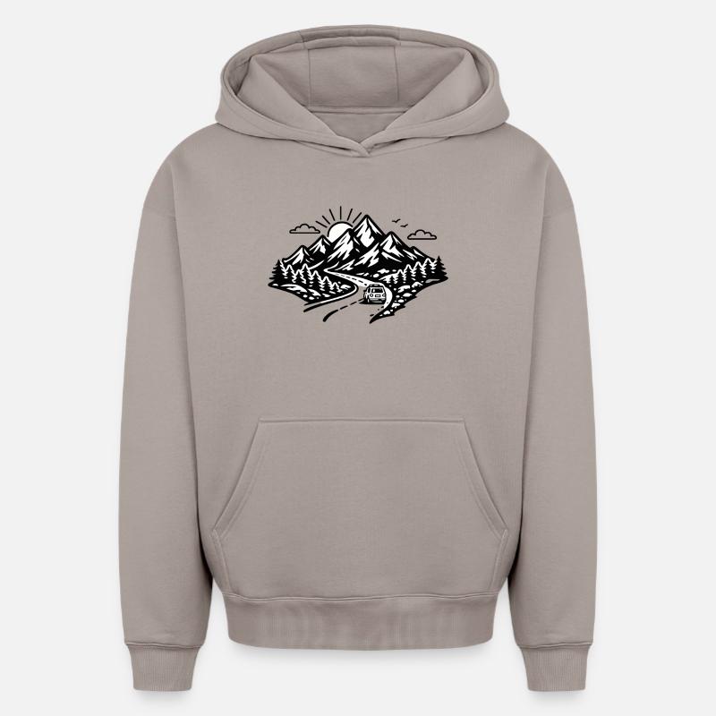 Silhouette de road trip alpin - Sweat à capuche unisexe oversize épais SPREAD - taupe