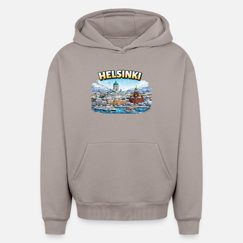 Ville d’Helsinki - Sweat à capuche unisexe oversize épais SPREAD - taupe