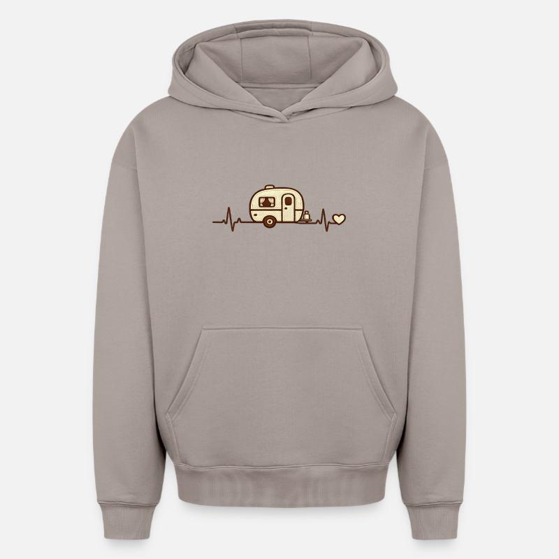 Sketch rétro de Heart Caravan - Sweat à capuche unisexe oversize épais SPREAD - taupe
