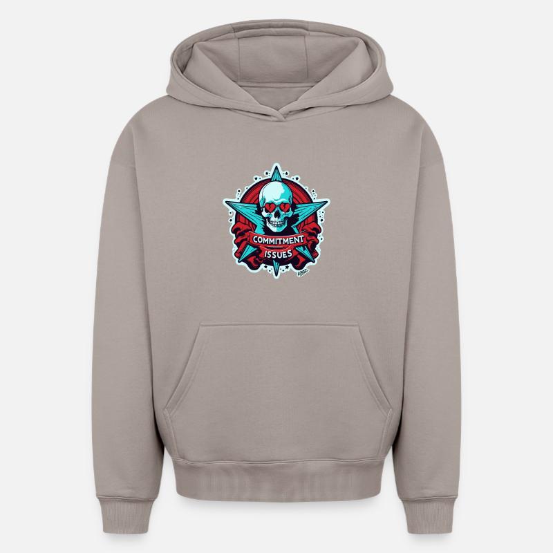 Commitment Issues Skull Badge - Oversized Heavyweight Unisex Hoodie - taupe