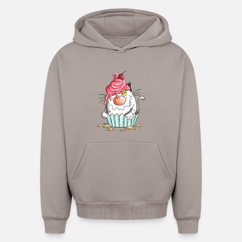 Chat et Muffin - Sweat à capuche unisexe oversize épais SPREAD - taupe