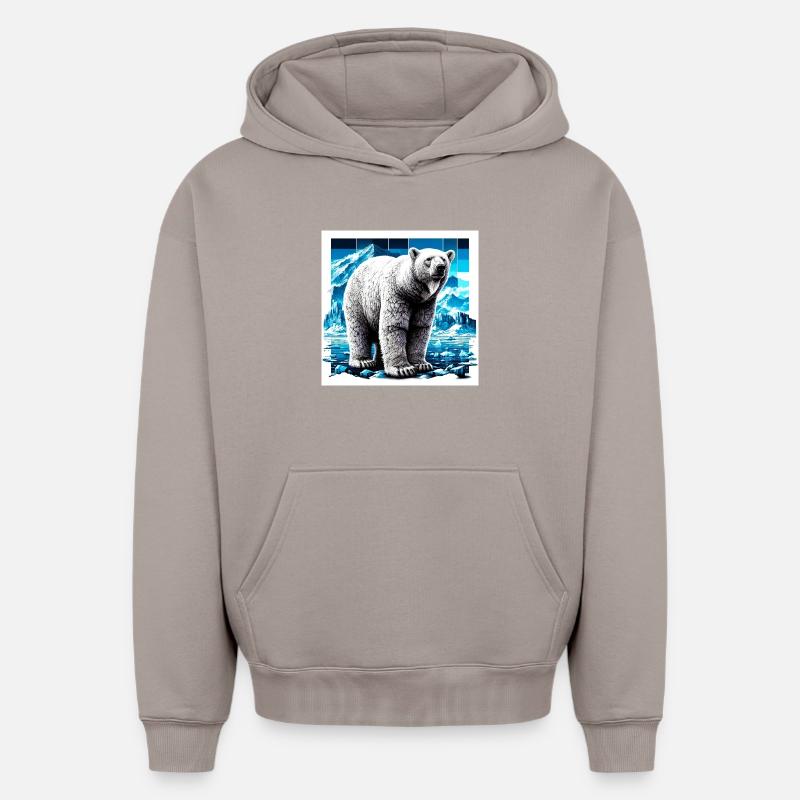 ours blanc - Sweat à capuche unisexe oversize épais SPREAD - taupe
