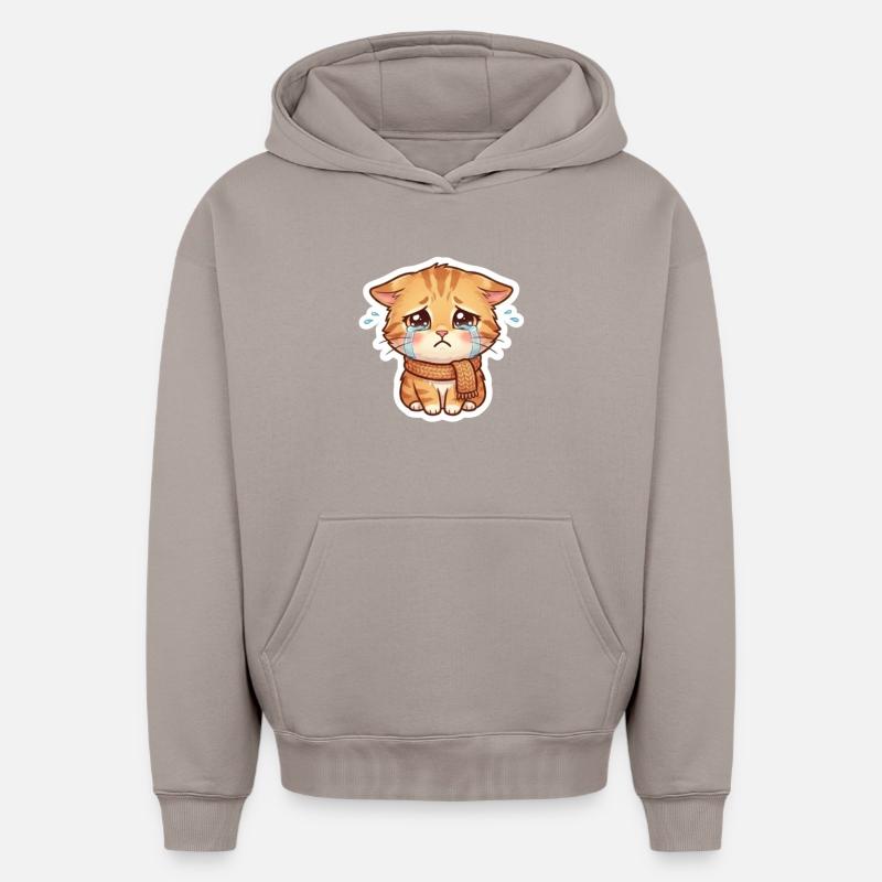 Chaton qui pleure avec une écharpe - Sweat à capuche unisexe oversize épais SPREAD - taupe