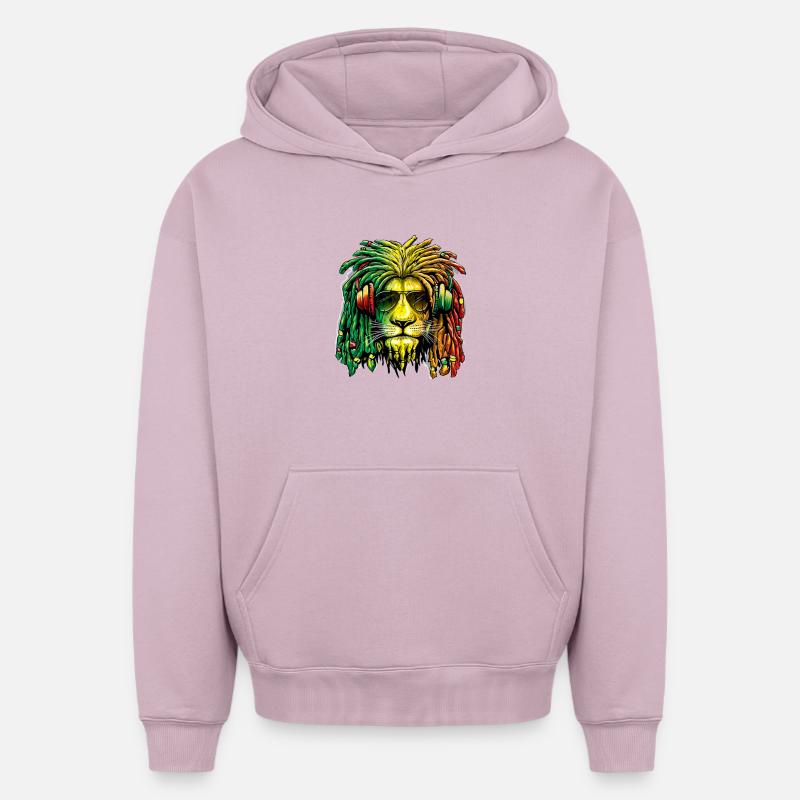 Lion Rasta - Sweat à capuche unisexe oversize épais SPREAD - rose poudré