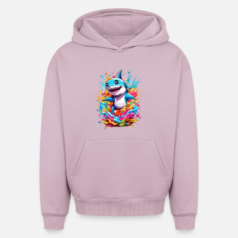 Requin - Sweat à capuche unisexe oversize épais SPREAD - rose poudré